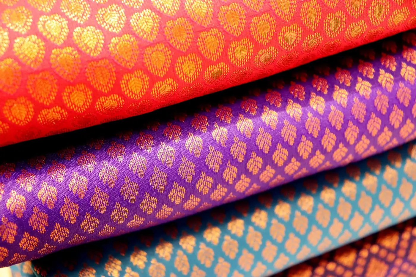 Close-up of gold brocade fabric