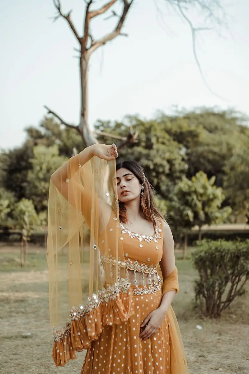 Basanti - Mustard Mirror Work Lehenga
