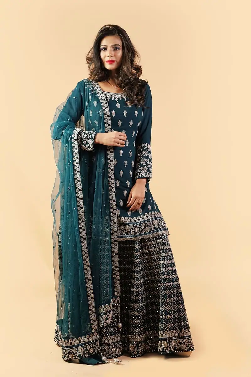 Firozi - Teal Sharara Set