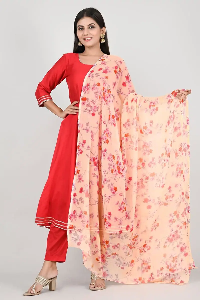 Gulabi - Red Suit with Peach Rose Dupatta