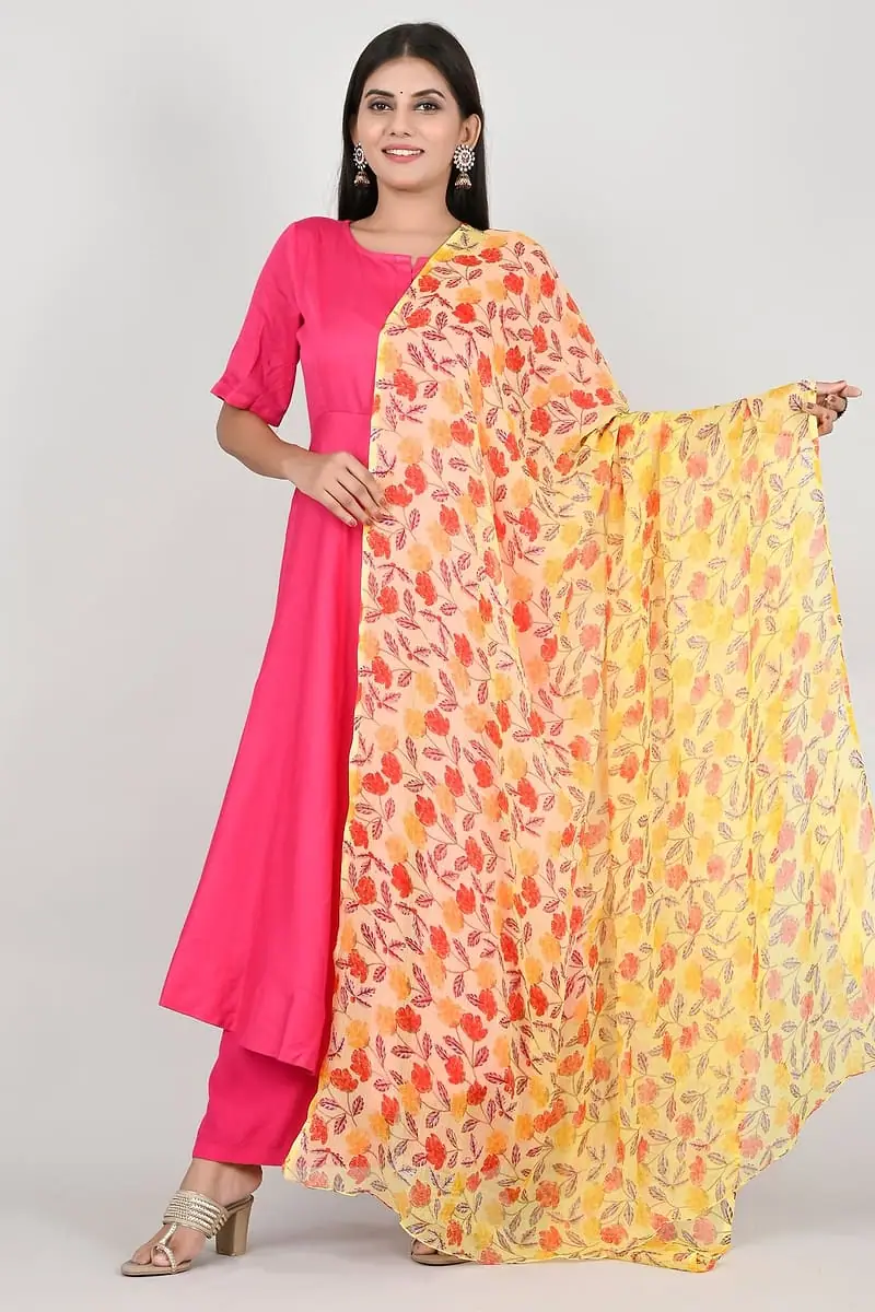 Gulmohar - Pink Suit with Marigold Print Dupatta