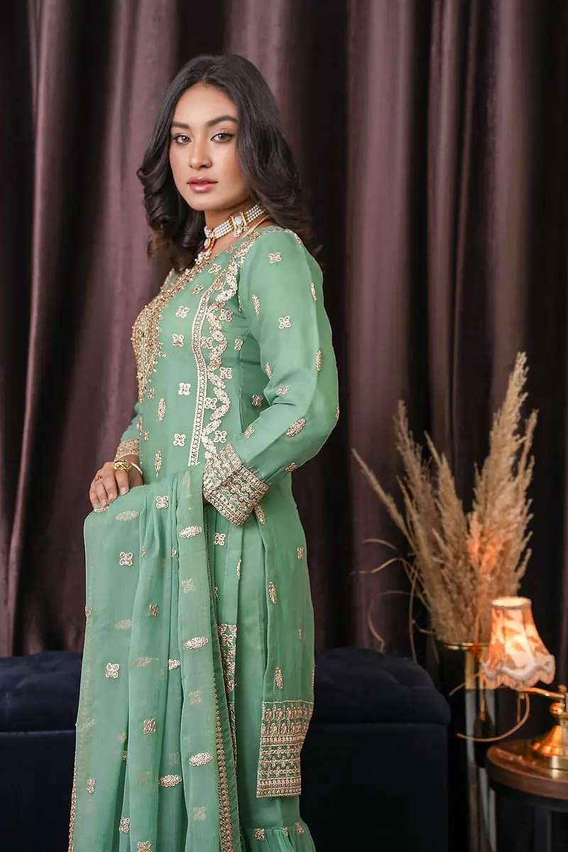 Mint embroidered suit set