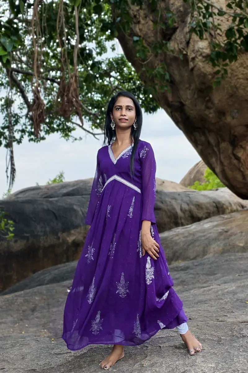Jamun - Purple Block Print Anarkali