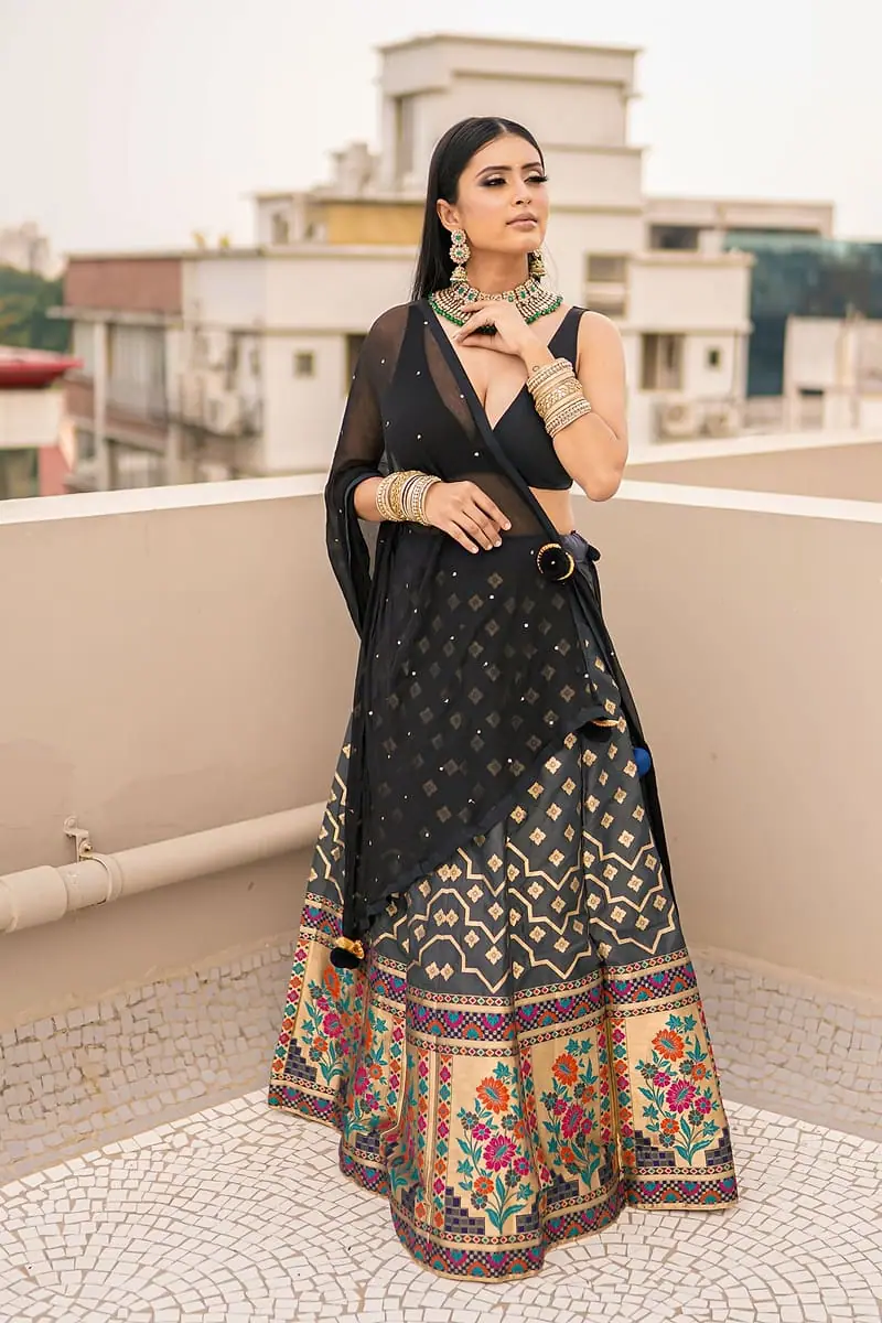 Kalamkari - Black Printed Lehenga