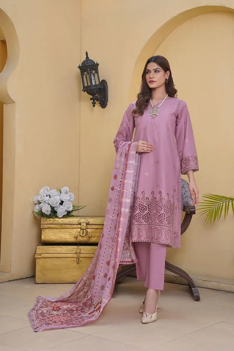 Mehar - Mauve Embroidered Straight Suit Set