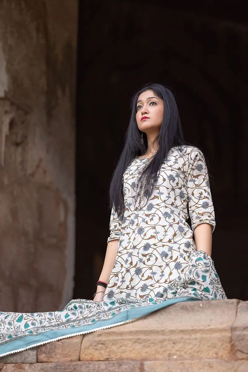Neel Bagh - Ivory Indigo Floral Anarkali