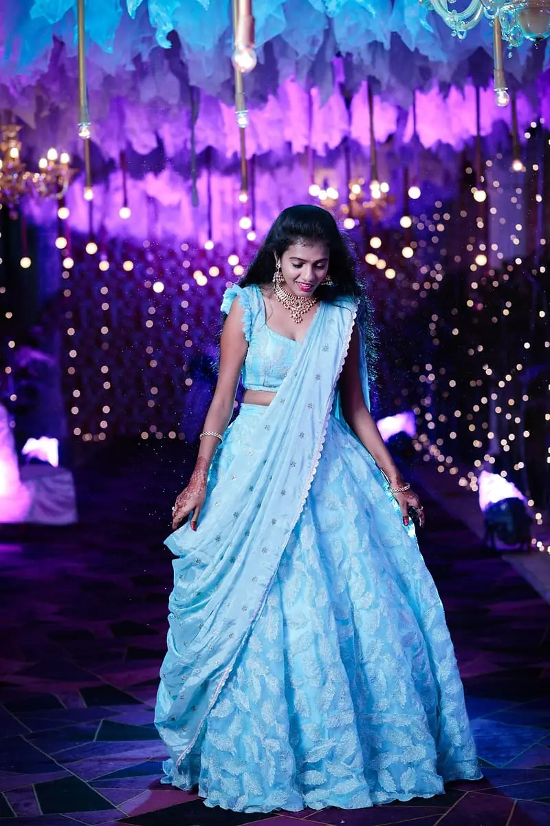 Neelambari - Sky Blue Organza Lehenga