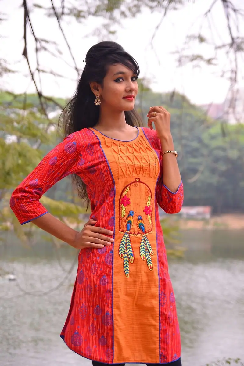 Rangoli - Orange Hand-Painted Kurti