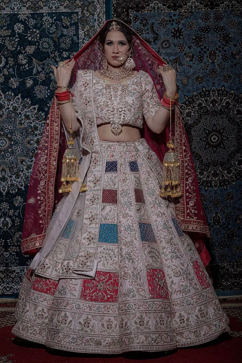 Rangrez - Ivory Patchwork Bridal Lehenga