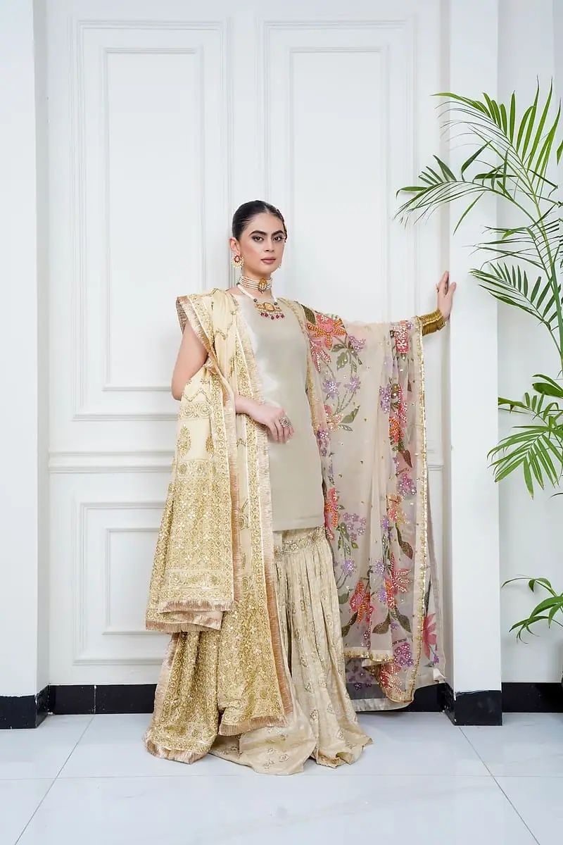 Ruhani - Ivory Sharara with Print Dupatta