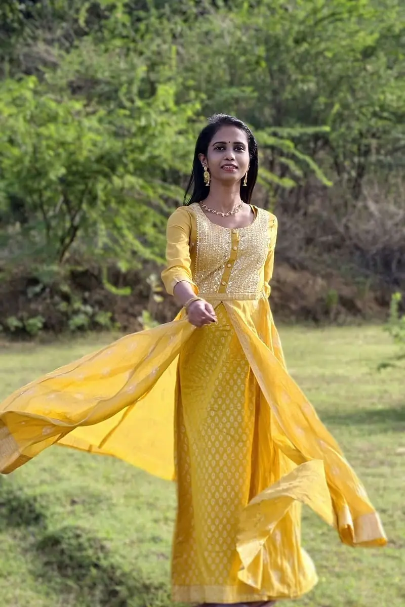 Swarnika - Yellow Gold Print Anarkali